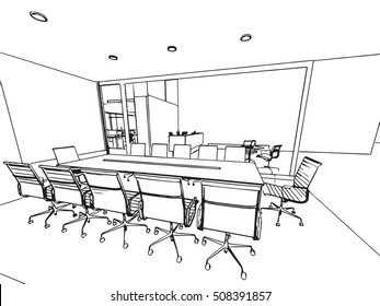 Interior Outline Sketch Drawing Perspective Space Stock Vector (Royalty ...