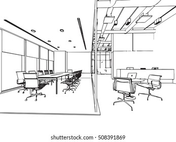 Interior Outline Sketch Drawing Perspective Space Stock Vector (Royalty ...