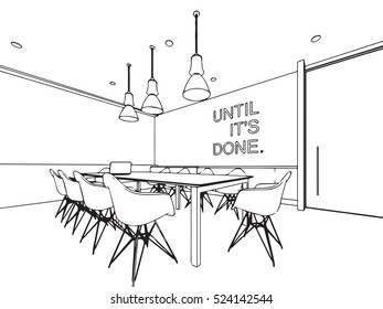 interior outline sketch drawing perspective of a space office