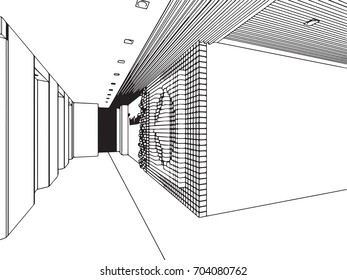 interior outline sketch drawing perspective of a space office