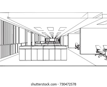 interior outline sketch drawing perspective of a space office