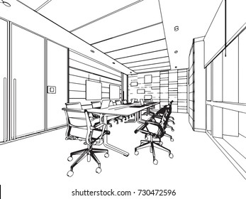 Interior Outline Sketch Drawing Perspective Space Stock Vector (Royalty ...