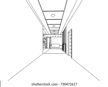 interior outline sketch drawing perspective of a space office