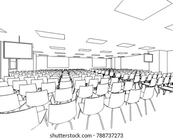 interior outline sketch drawing perspective of a space office