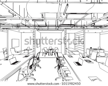 interior outline sketch drawing perspective office stock vector perspective office
