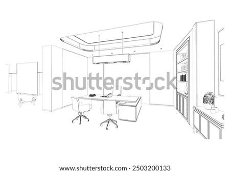 interior outline sketch drawing perspective of a supervisor room