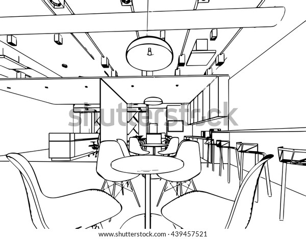 Interior Outline Sketch Drawing Perspective Space Stock Vector (Royalty ...