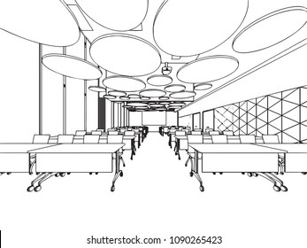 interior outline wireframe sketch drawing perspective , office vector eps format.