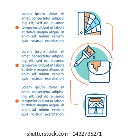 Interior painting article page vector template. House painter services. Brochure, magazine, booklet design element with linear icons and text boxes. Print design. Concept illustrations with text space