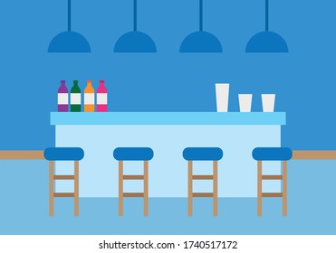 Das Interieur einer Partybar mit Bänken und Getränken.
