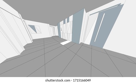 
interior in perspective 3d visualization, architectural form.