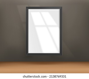 Interior with picture a2 mockup and sunlight effect. Template for design. Vector 3d illustration

