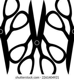 Innenbild mit kreativer schwarzer Schere auf weißem Hintergrund. Website-Banner für Modestudio. 