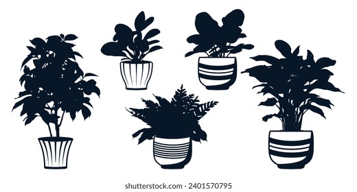 Interior Plant or Indoor Tree Silhouettes vector