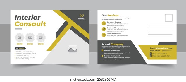 Interior postcard design template or Unique construction, renovation, corporate eddm postcard design layout. Real estate postcard design template.