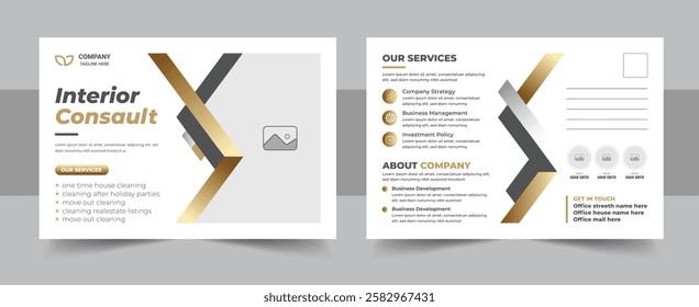 Interior postcard design template or Unique construction, renovation, corporate eddm postcard design. Corporate business postcard or EDDM postcard design template 
