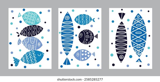 Interior poster with fish. Cute set. Vector illustration