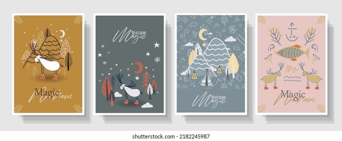 Interior posters for the children's room. Children's postcards magic. Deer posters.