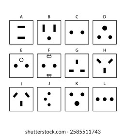 Interior power outlet types line icons editable stroke   country electrical access outlet standards for educational materials home improvement projects electrical safety 