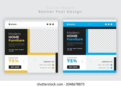 interior product social media post for Real estate house Furniture square banner design set.