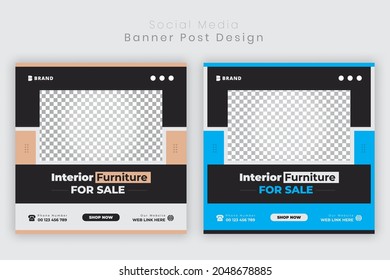 interior product social media post for Real estate house Furniture square banner design set.