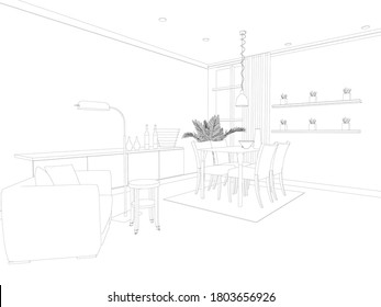 Interior Project Room Black Lines Perspective Stock Vector (Royalty ...