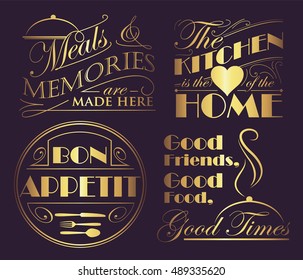 Interior quote decals in golden letters for the kitchen, dining area