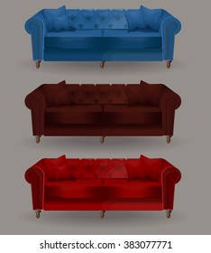 interior with realistic sofa vector illustration.luxury sofa for modern living room reception or lounge single object realistic design.