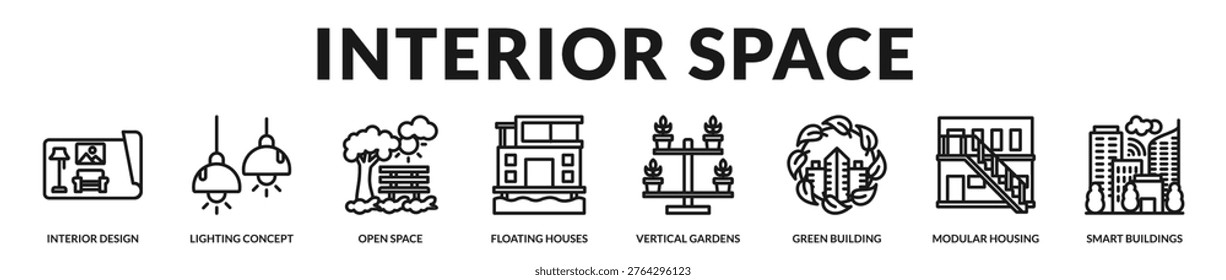 Interior and residential environments combining lighting, space planning, and sustainable design elements in Lineal Icon Style