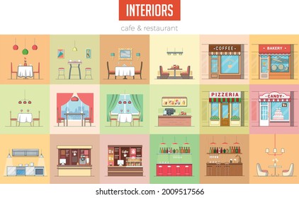 interior restaurant and coffee flat vector illustration 