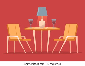 Interior of the restaurant. Reserved table. Vector illustration.
