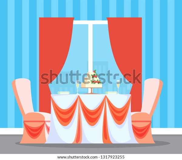 Interior Restaurant Table Wedding Cake Vector Stock Vector