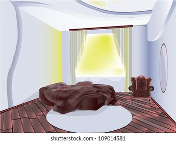 Interior of a room with a bed and a verandah
