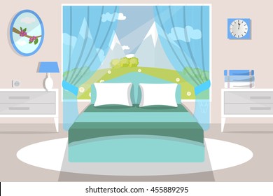 The interior of the room. Bedroom flat style. Interior vector illustration