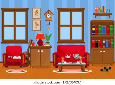 Interior of a room for business and leisure activities. Stay home. Set for sports, recreation, games and self-development.