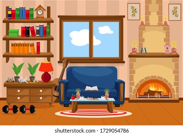 Interior of a room for business and leisure activities. Stay home. Set for sports, recreation, games and self-development.