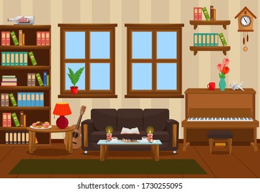 Interior of a room for business and leisure activities. Stay home. Set for sports, recreation, games and self-development.