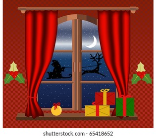Interior of a room in christmas night