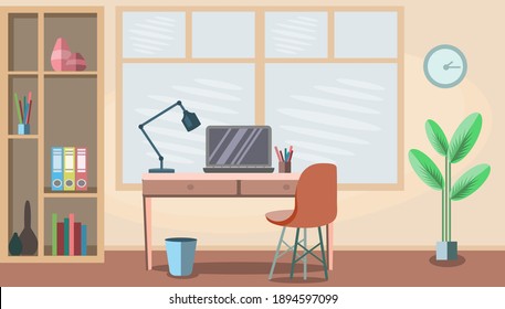 Interior of a room with a desktop. Freelancer room design. Vector flat style illustration