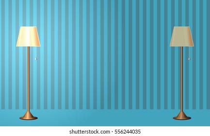 The interior of the room. Floor lamp. The light is turned on. The lights are turned off . Template for your design. Vector illustration