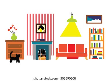 Interior of the room in the funny flat style - vector graphic illustration