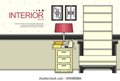 Interior of a room with Furniture . interior design . Copy space for your text.  Vector Illustration .  