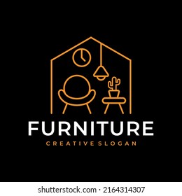 Interior room, furniture gallery logo design vector template