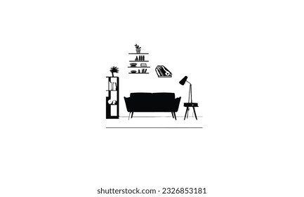 Interior room, furniture gallery logo design black simple flat icon on white background