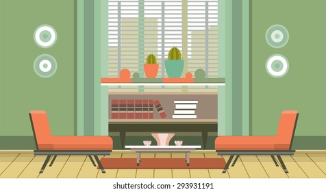 interior room home room in retro style and colors