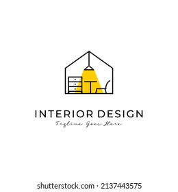 diseño minimalista del logotipo del icono de la habitación interior. diseño del logotipo del mobiliario en fondo aislado