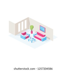 interior room isometric 3d illustrate