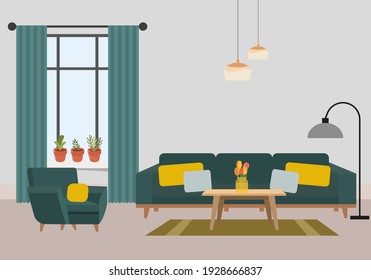 The interior of the room. Living room design. Vector illustration