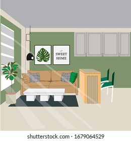 interior of the room. living room in Scandinavian style. image of a sofa, carpet, table