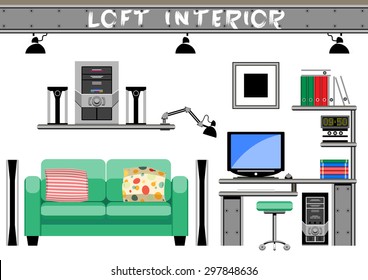 Interior room in the loft for teen boys. Set subjects.